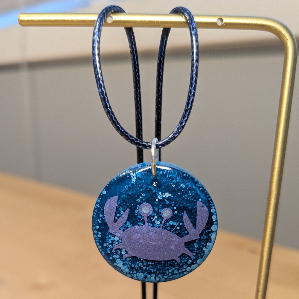Ocean Blue Crab Pendant Necklace